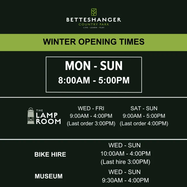 Updated winter opening times at Betteshanger Park 🌳